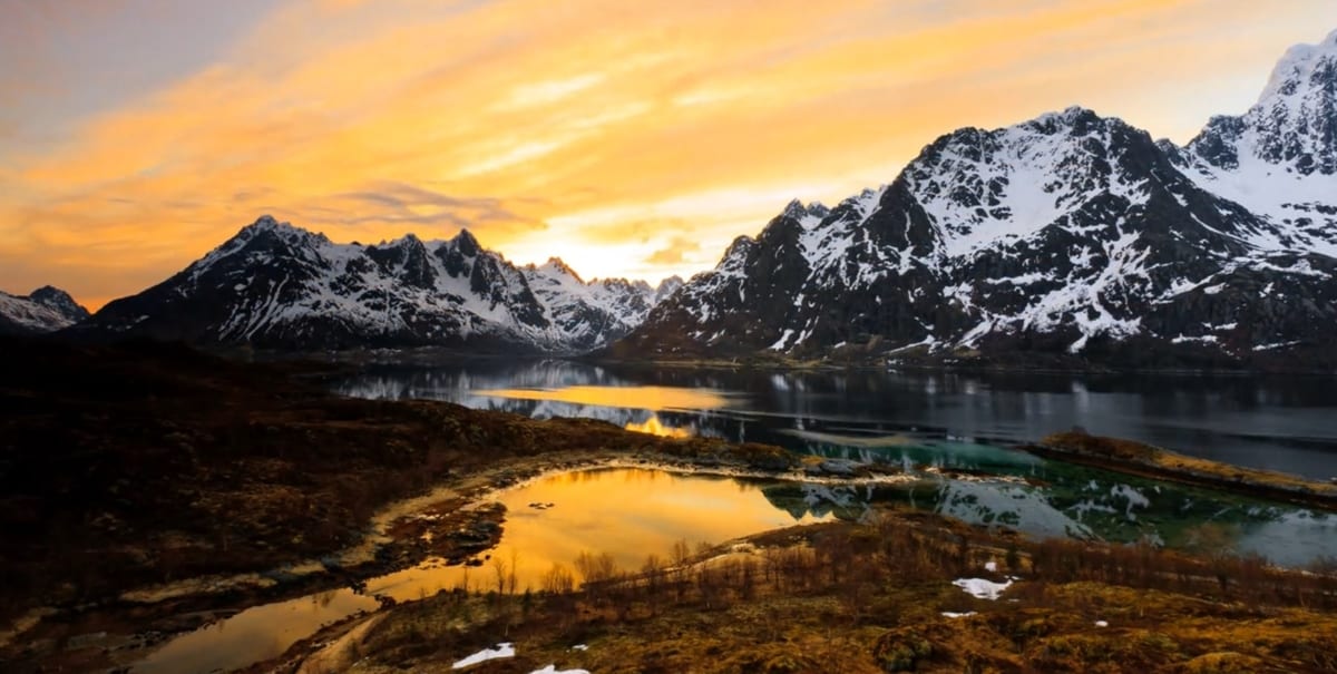 Beautiful skies under the midnight sun in Norway, a spectacular sight for a luxury holiday