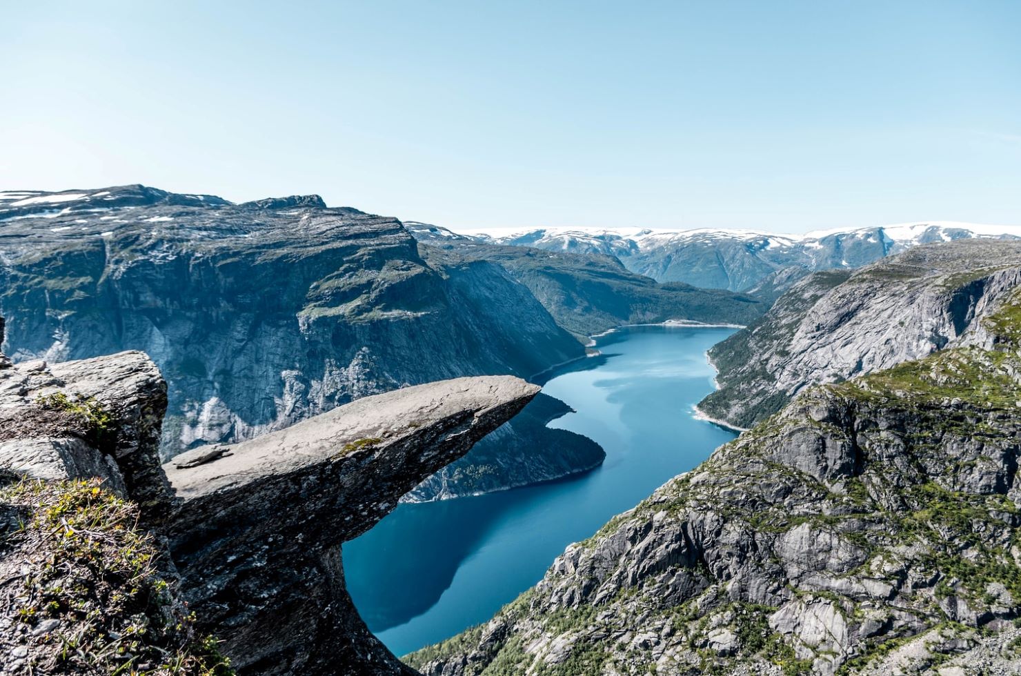 A majestic sight overlooking a fjord and the mountainous terrain in Norway